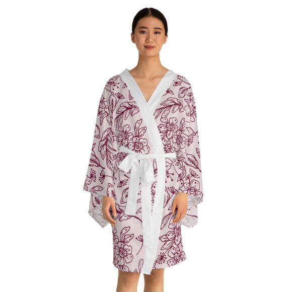 Rose Blush Floral Kimono Robe with Long Sleeves – Perfect for Relaxed Styling