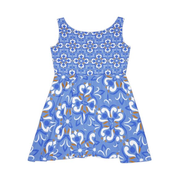 Yellow & Blue Floral Skater Dress – V-Neck Mid-Length Casual Look - Image 3