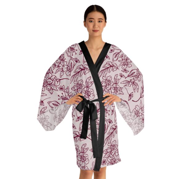 Rose Blush Floral Kimono Robe with Long Sleeves – Perfect for Relaxed Styling - Image 5