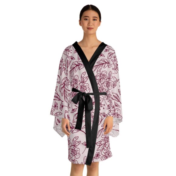 Rose Blush Floral Kimono Robe with Long Sleeves – Perfect for Relaxed Styling - Image 8