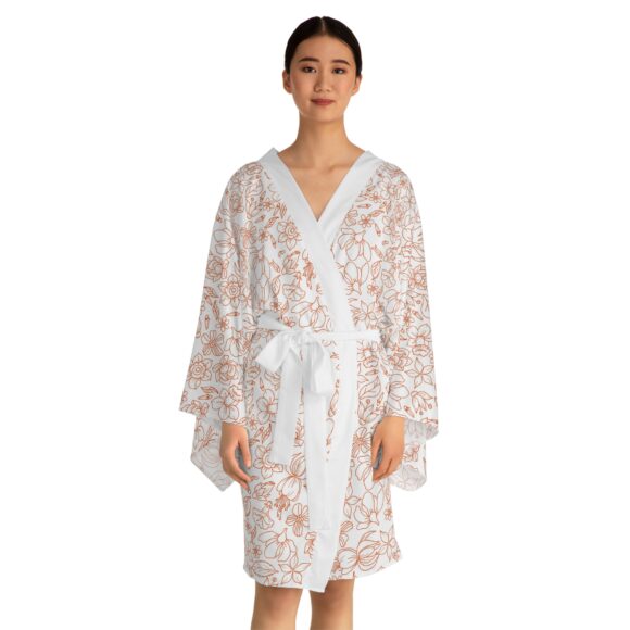 Elegant Lavender Floral Long Sleeve Kimono Robe – Luxe Loungewear for Self-Care Days