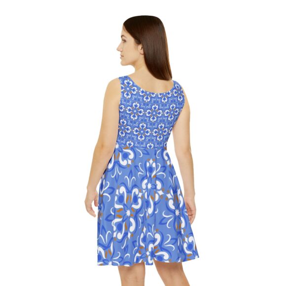 Yellow & Blue Floral Skater Dress – V-Neck Mid-Length Casual Look - Image 4