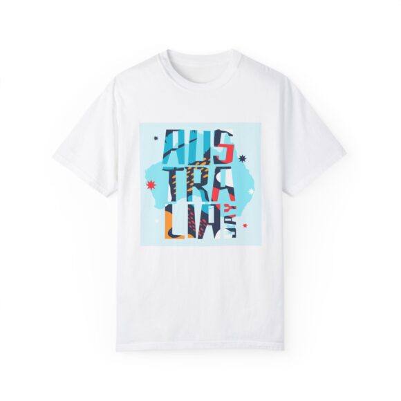 White ‘AUS TRALINE’ Colorblock Tee – Artsy Vibe for Street Fashion - Image 2