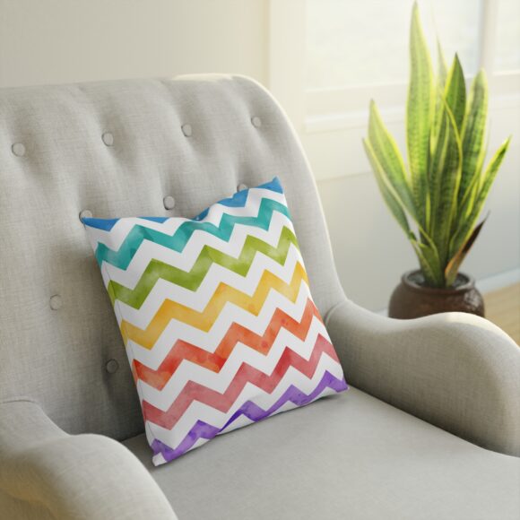 Rainbow Chevron Pillow – Funky Modern Sofa Accent - Image 4