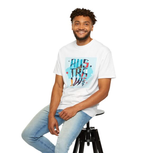 White ‘AUS TRALINE’ Colorblock Tee – Artsy Vibe for Street Fashion - Image 6