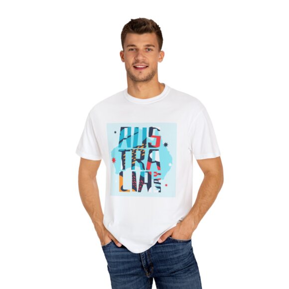 White ‘AUS TRALINE’ Colorblock Tee – Artsy Vibe for Street Fashion